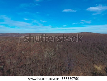Autumn landscape. Aerial view of the autumn under the blue sky.