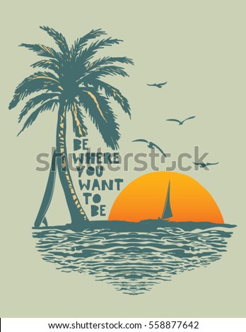 sunset. surf and beach. vintage beach print. tee graphic design