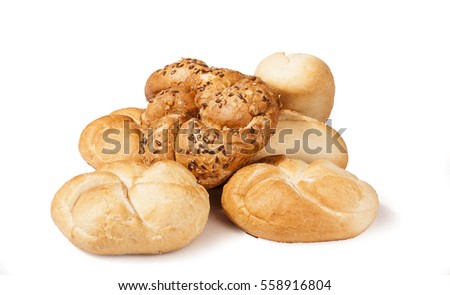 Kaiser roll concept in white studio background. Mini bread isolated on white background, Delicious Kaiser rolls.