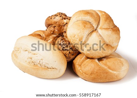 Kaiser roll concept in white studio background. Mini bread isolated on white background, Delicious Kaiser rolls.