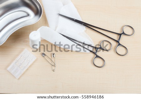 A table with medical instruments