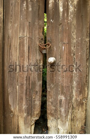 Wooden door ways corridors windows of old rustic suburban village town of East Asia city Taiwan China                               