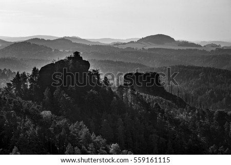 Famous view of the Czech Switzerland and the landscape of sand rocks in Czech Republic