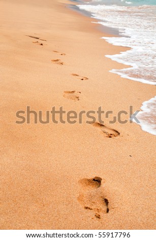 footprint on the sea sand beach