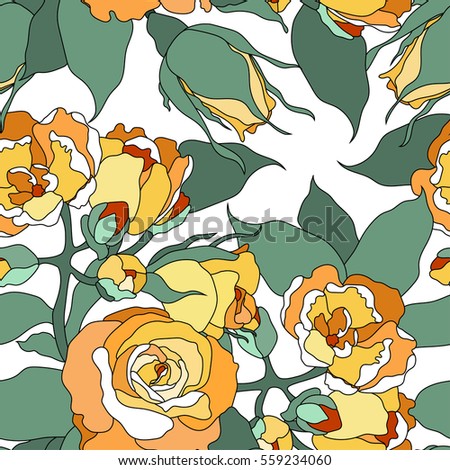 Floral pattern with roses. Seamless vector print with flowers.Colorful textile texture