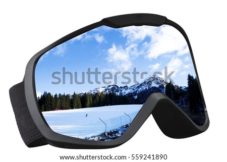skier mask with reflection of the ski slope 