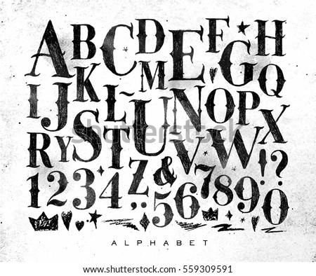 Vintage gothic font in retro style drawing on dirty paper background