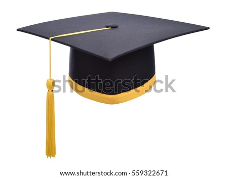 Graduation cap with gold tassel isolated on white background. Royalty-Free Stock Photo #559322671