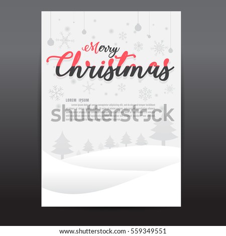Brochure Design Christmas and New Year flyer with a landscape of mountains, blue sky and snow with Christmas trees. Vector illustration