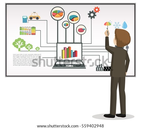 Businessman writing on presentation board illustration