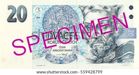 20 czech koruna bank note obverse