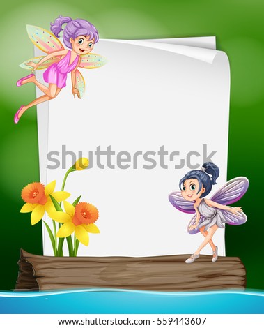 Paper template with two fairies flying illustration