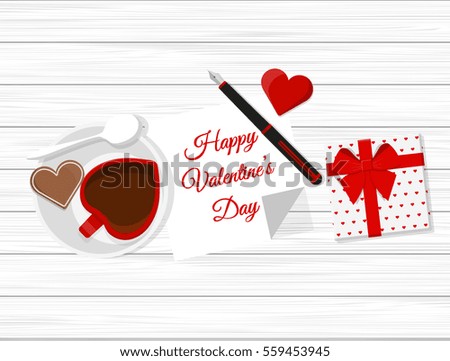 Flat Design of Valentine's Day Romantic Composition. Vector Illustration.
