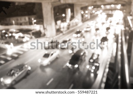 Picture blurred  for background abstract and can be illustration to article of The car on the road at night