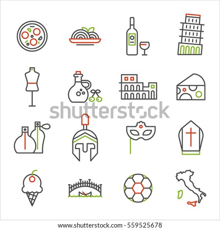 Italy icons line vector illustration flat design