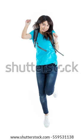 Young Asian student isolated on white background.