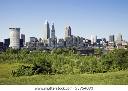 Summer panorama of downtown Cleveland, Ohio.