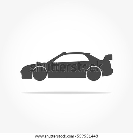 simple floating racing car icon viewed from the side colored in flat dark grey with drop shadow