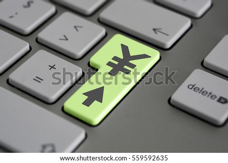 Closeup of computer keyboard with yen, yuan button