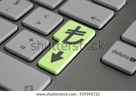 Closeup of computer keyboard with turkish lira button