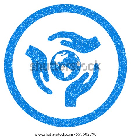 Rounded Global Care rubber seal stamp watermark. Icon symbol inside circle with grunge design and scratched texture. Unclean vector blue emblem.