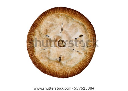 Apple pie shot from above and isolated over a white background with clipping path included.