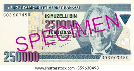 250000 turkish lira bank note obverse