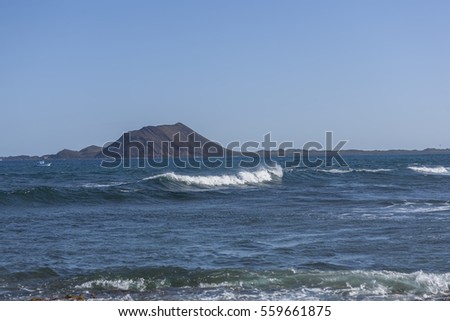 Shot of beautiful view sea wave in Fuerteventura island 