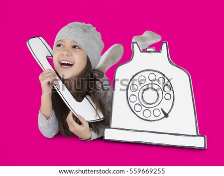 Little Girl Telephone Paper craft Studio Portrait Concept