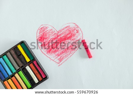 red heart was draw by red pastel on drawing paper, valentine, love, story of her story.