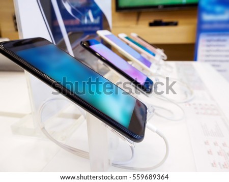 mobile smartphone in electronic store
