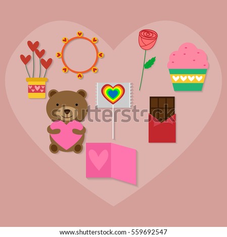 valentine gift  flat icon set design