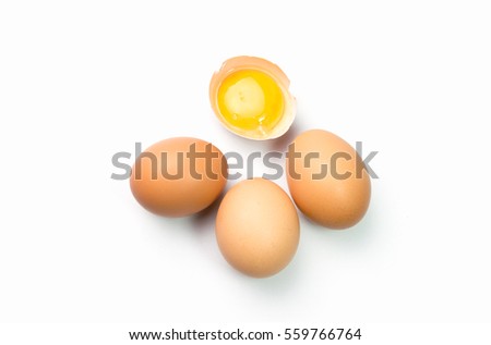 egg on white background with egg is broken Royalty-Free Stock Photo #559766764