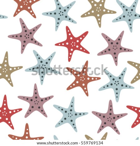 fish stars on transparent background seamless pattern blue red pink