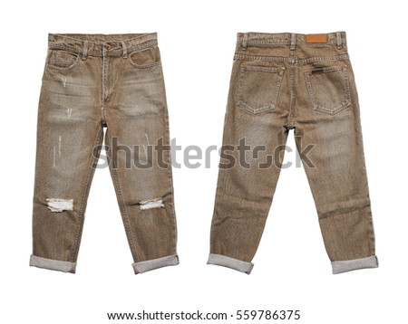 Brown Jeans Isolated on white background (front and back) with clipping path