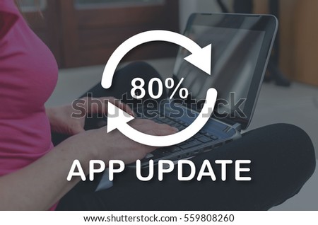 Application update concept illustrated by a picture on background