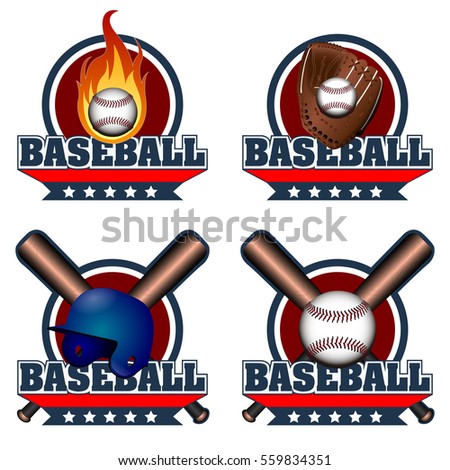 Set of baseball emblems with different objects, Vector illustration