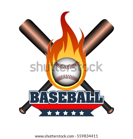 Isolated pair of baseball bats with a ball on fire, Vector illustration