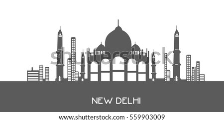 Isolated grey cityscape of New Delhi, Vector illustration