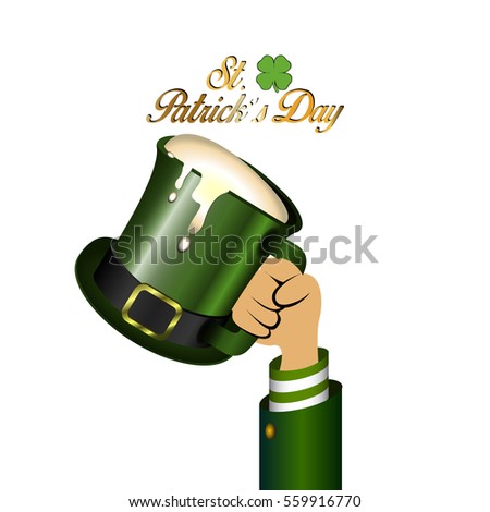 Isolated hand holding a traditional beer mug, Patrick's day vector illustration