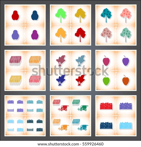 Farm. A set of flat stickers with shadow on old paper. Vector illustration