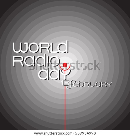 Banner for World radio day on grey background. Vector illustration. Poster design.
