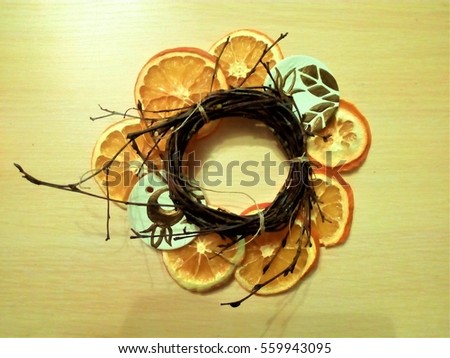 birch wreath with oranges