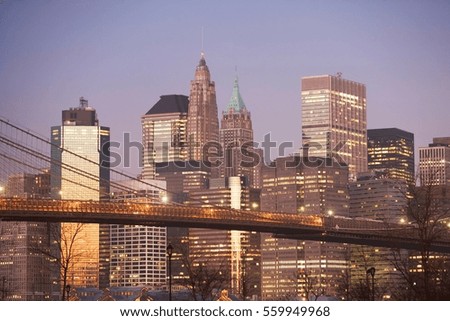 New York City skyline lit up at night