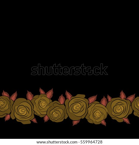 Seamless floral pattern with horizontal little abstract roses in orange and brown colors, vector illustration in vintage style with copy space (place for your text).