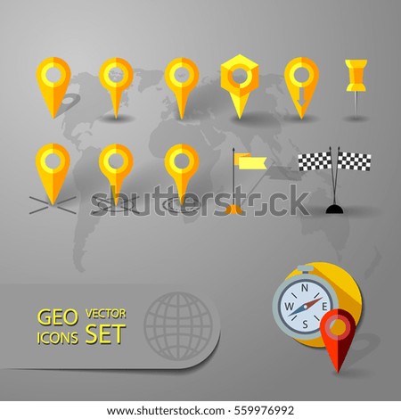 Vector set of icons indicating the location on the map