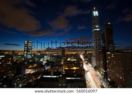 A long exposure of the BD Bacata Buildings under construction in the evening Bogota, Colombia. 