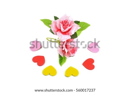 heart yellow and red with  rose pink on white background  valentine day concept