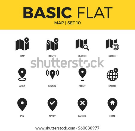 Basic set of search, signal and earth icons. Modern flat pictogram collection. Vector material design concept, web symbols and logo concept.