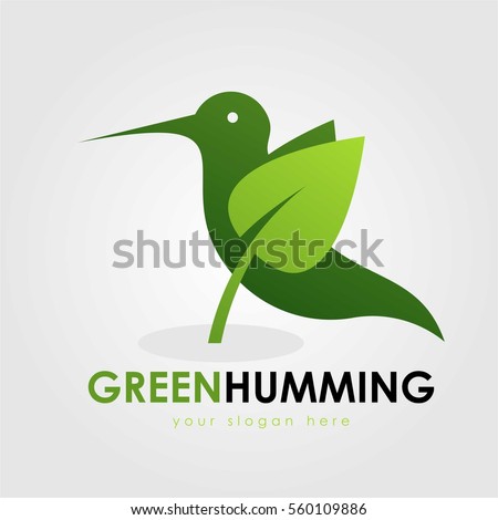 BIRD HUMMING GREEN LEAF LOGO ICON SYMBOL EMBLEM TEMPLATE